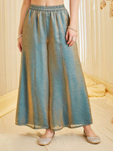 Sage Green Fandy Silk Heavy Embroidered Designer Kurti with Palazzo and Dupatta Set