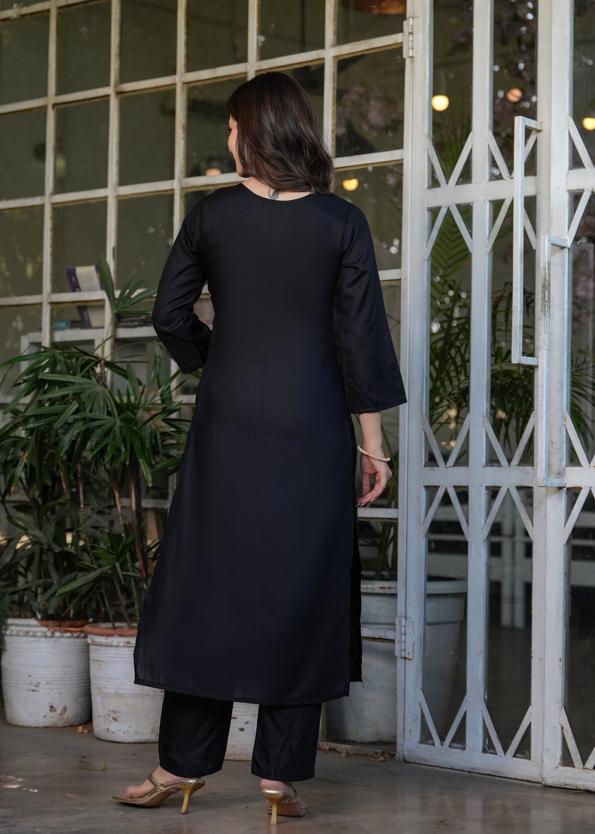 Designer Embroidered Viscose Rayon Kurti with Pants and Chinon Dupatta Set