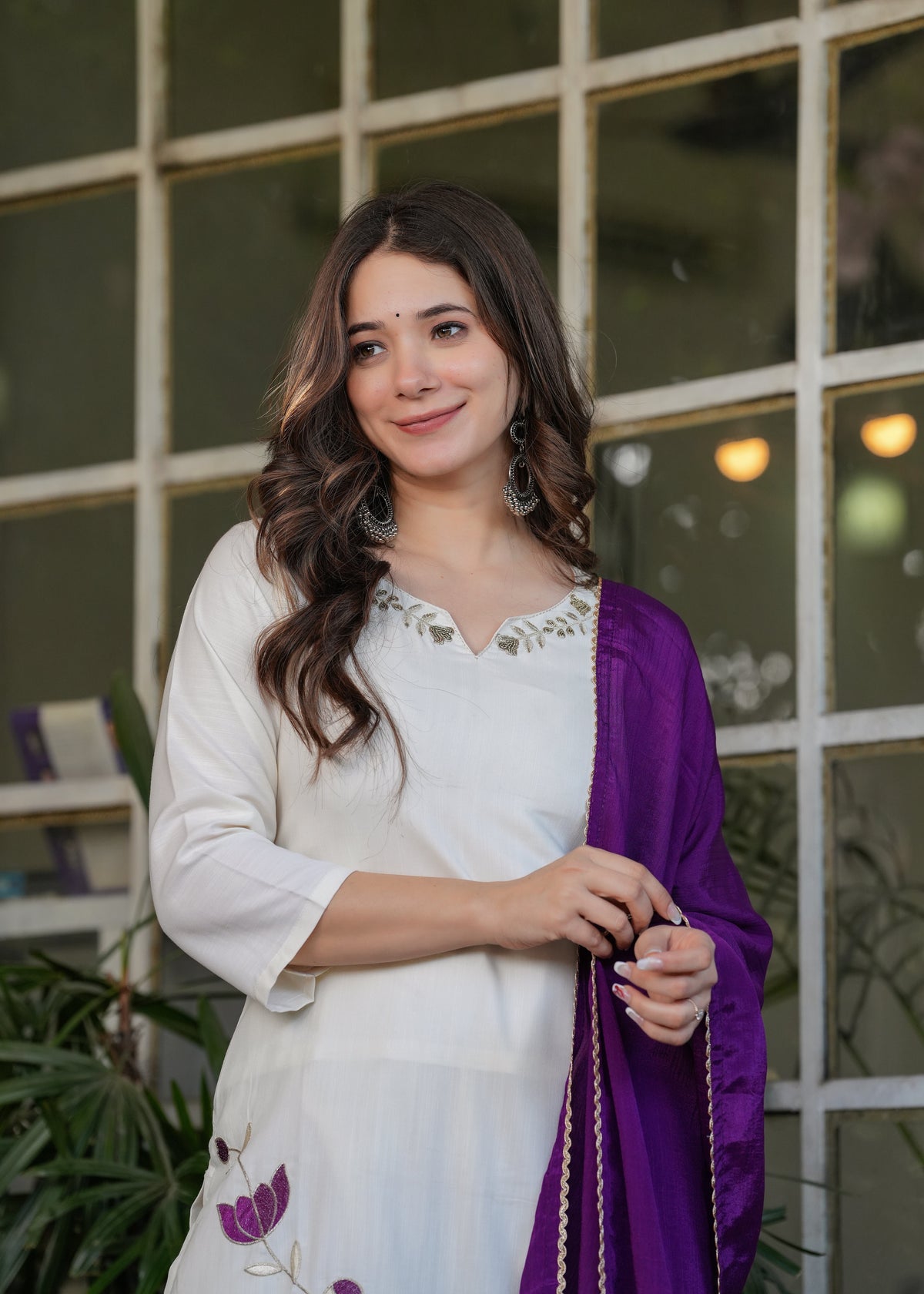 Designer Embroidered Viscose Rayon Kurti with Pants and Chinon Dupatta Set