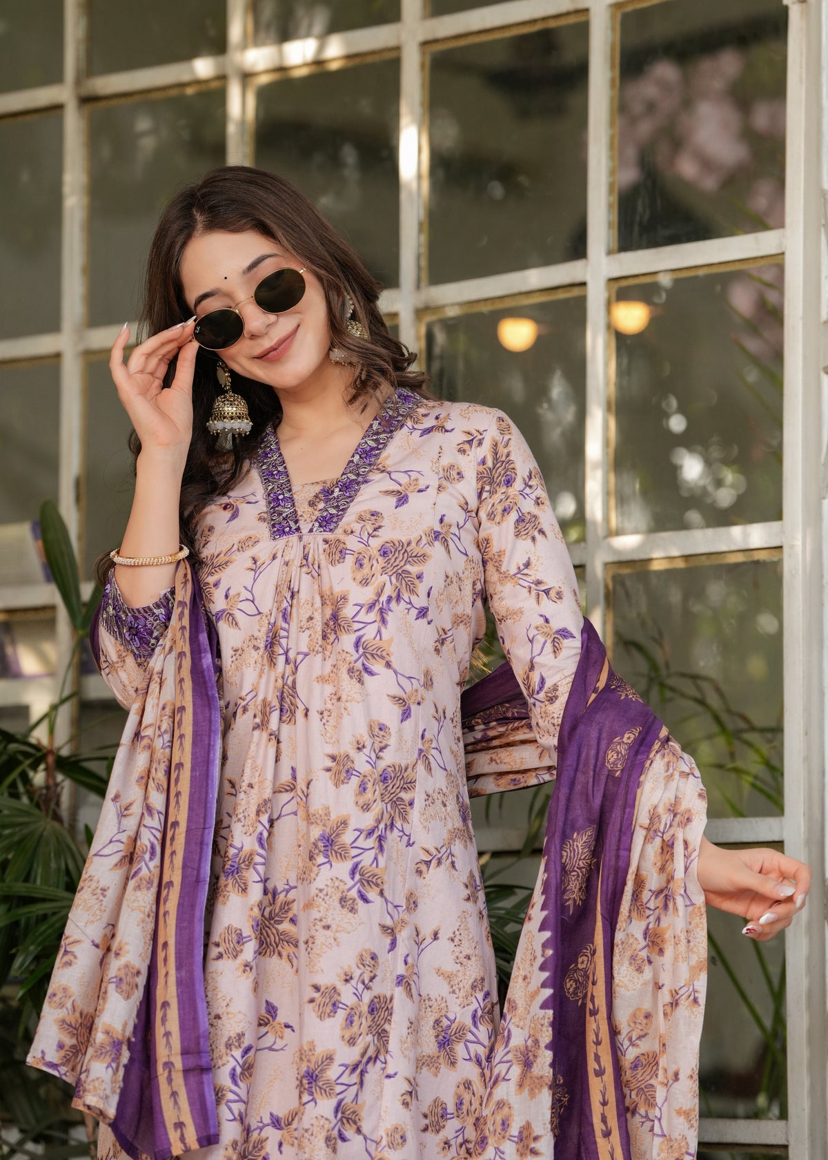 Floral Printed Pure Cotton Kurti with Bottom and Chanderi Cotton Dupatta Set