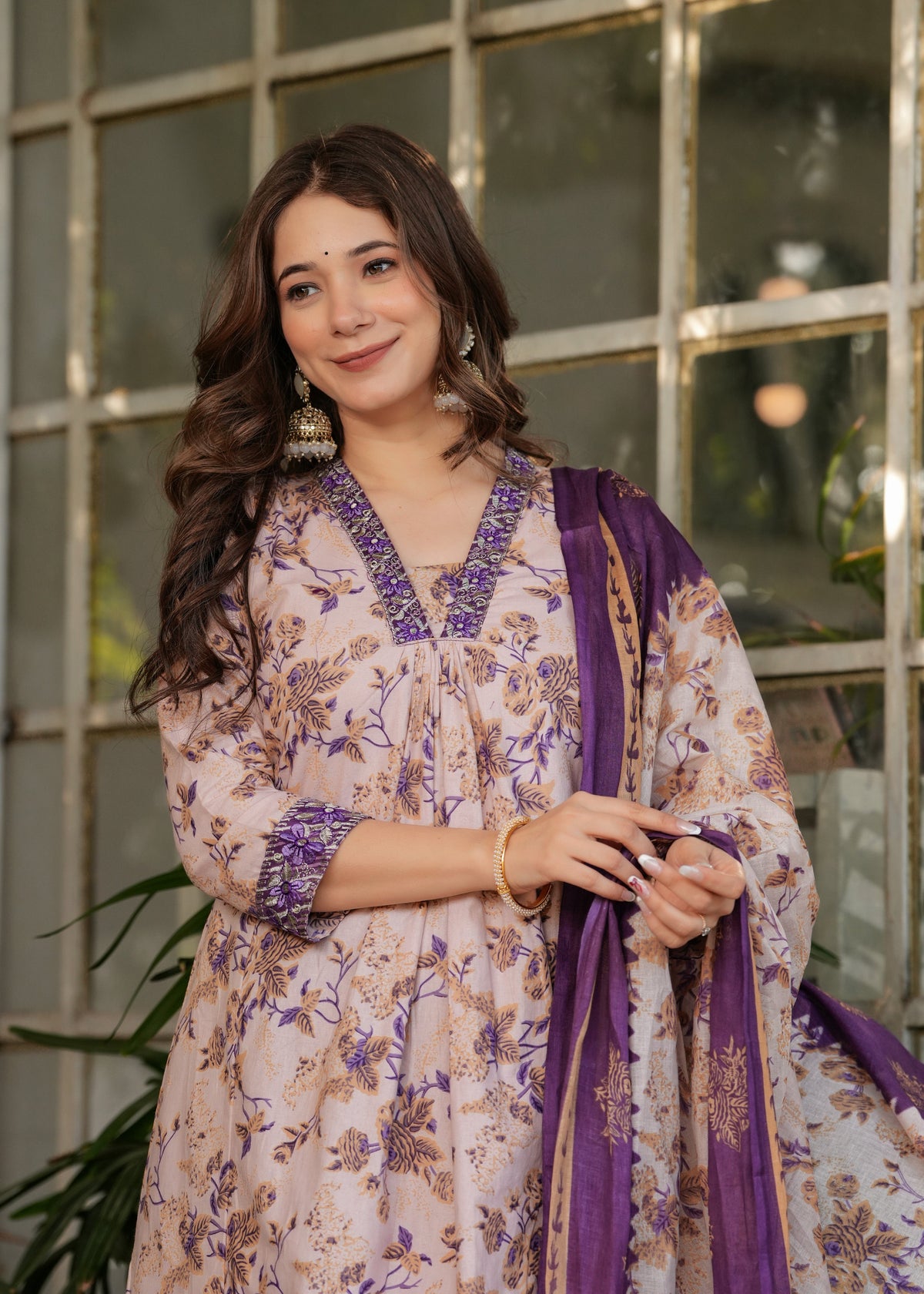 Floral Printed Pure Cotton Kurti with Bottom and Chanderi Cotton Dupatta Set