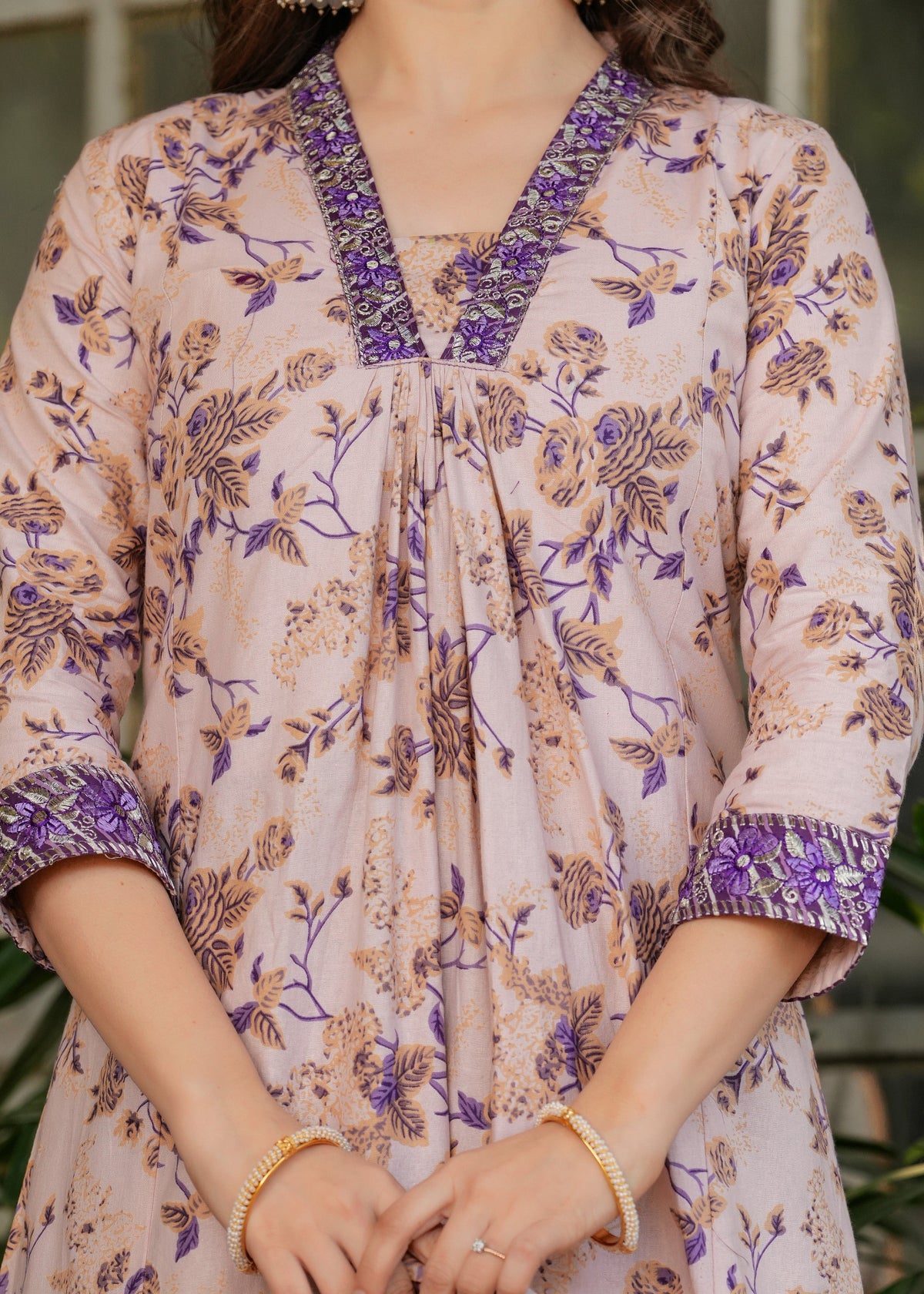 Floral Printed Pure Cotton Kurti with Bottom and Chanderi Cotton Dupatta Set