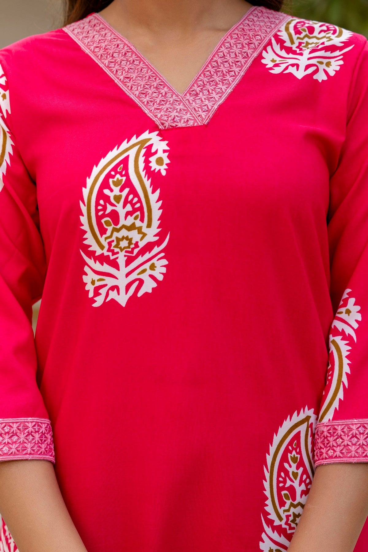 Traditional Printed Rayon Kurti with Pants and Chanderi Cotton Dupatta Set