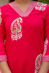 Traditional Printed Rayon Kurti with Pants and Chanderi Cotton Dupatta Set