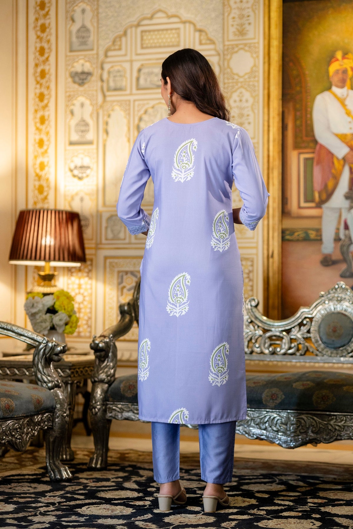 Traditional Printed Rayon Kurti with Pants and Chanderi Cotton Dupatta Set