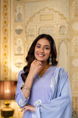 Traditional Printed Rayon Kurti with Pants and Chanderi Cotton Dupatta Set