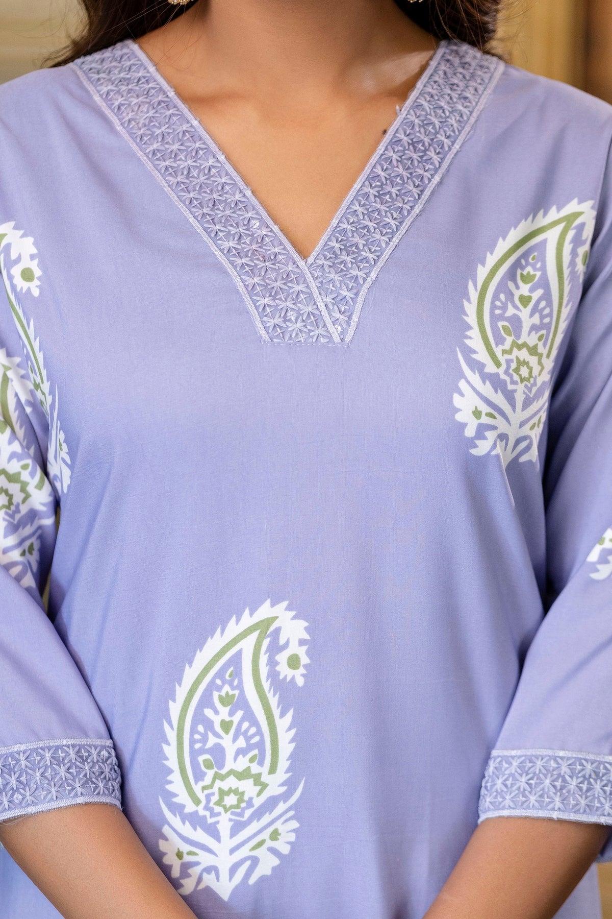 Traditional Printed Rayon Kurti with Pants and Chanderi Cotton Dupatta Set