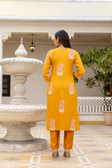 Traditional Printed Rayon Kurti with Pants and Chanderi Cotton Dupatta Set