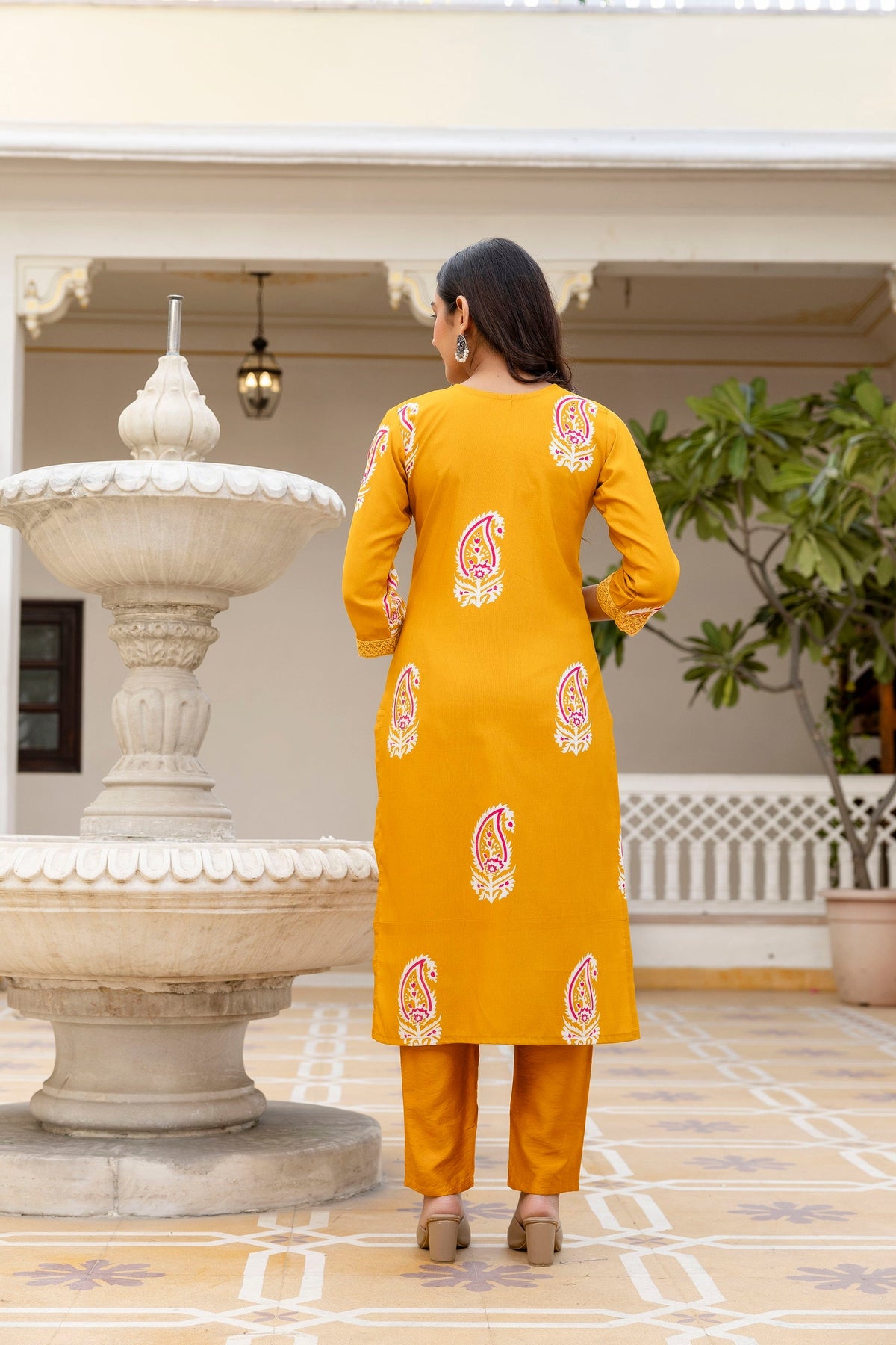 Traditional Printed Rayon Kurti with Pants and Chanderi Cotton Dupatta Set