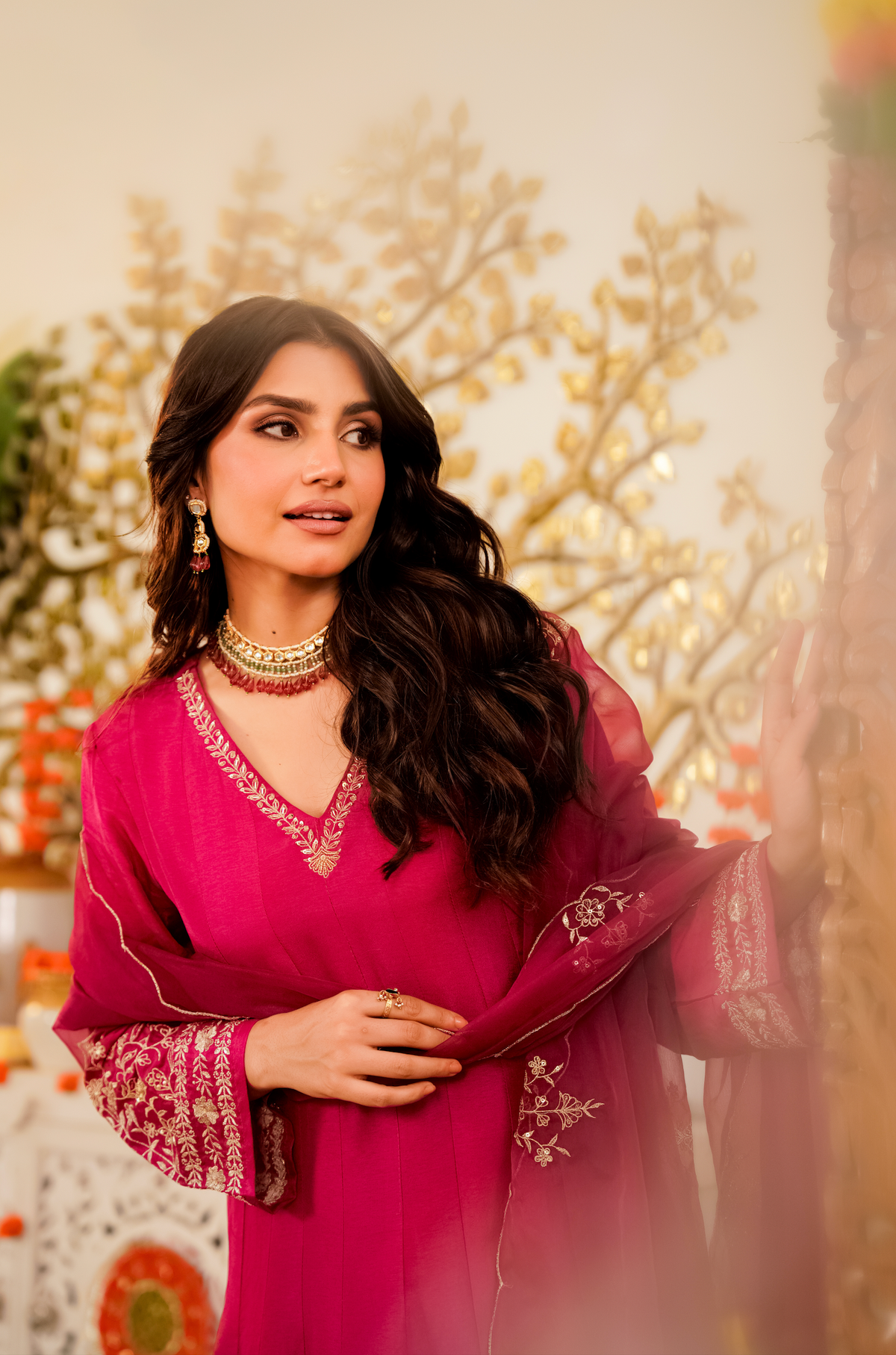 Viscose Chanderi Embroidered Designer Anarkali Kurti with Bottom and Organza Dupatta Set