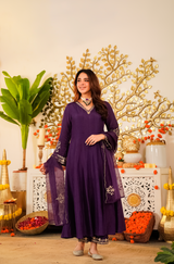 Viscose Chanderi Embroidered Designer Anarkali Kurti with Bottom and Organza Dupatta Set