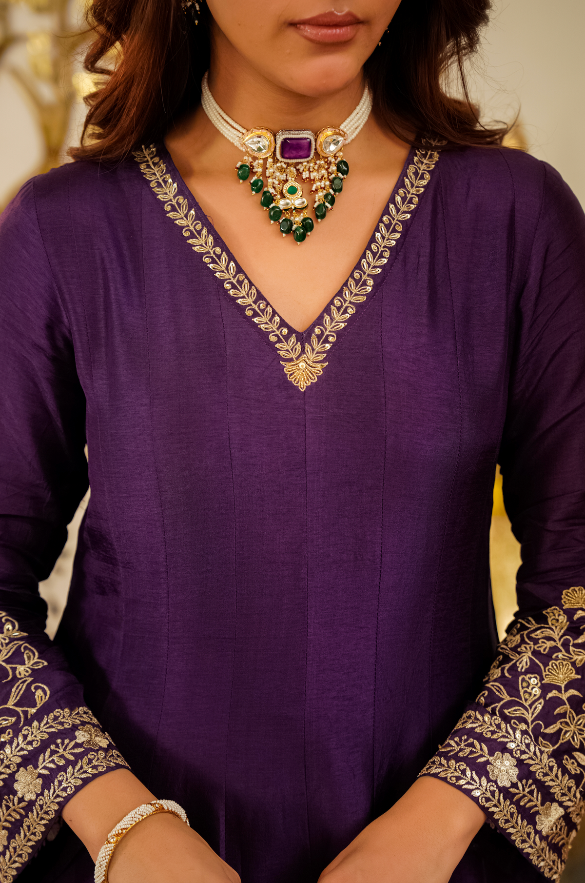 Viscose Chanderi Embroidered Designer Anarkali Kurti with Bottom and Organza Dupatta Set