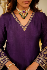 Viscose Chanderi Embroidered Designer Anarkali Kurti with Bottom and Organza Dupatta Set