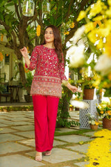 Maroon Heavy Crepe Silk Embroidered Designer Kurti with Solid Bottom Set