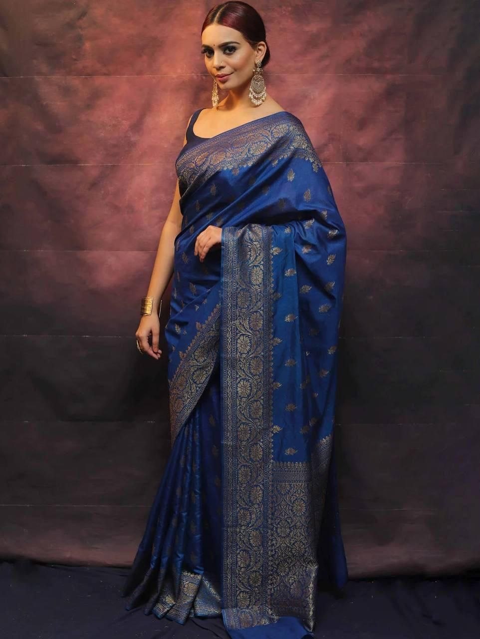 Banarasi Soft Lichi Silk Rich Jacquard Work Designer Saree with Blouse