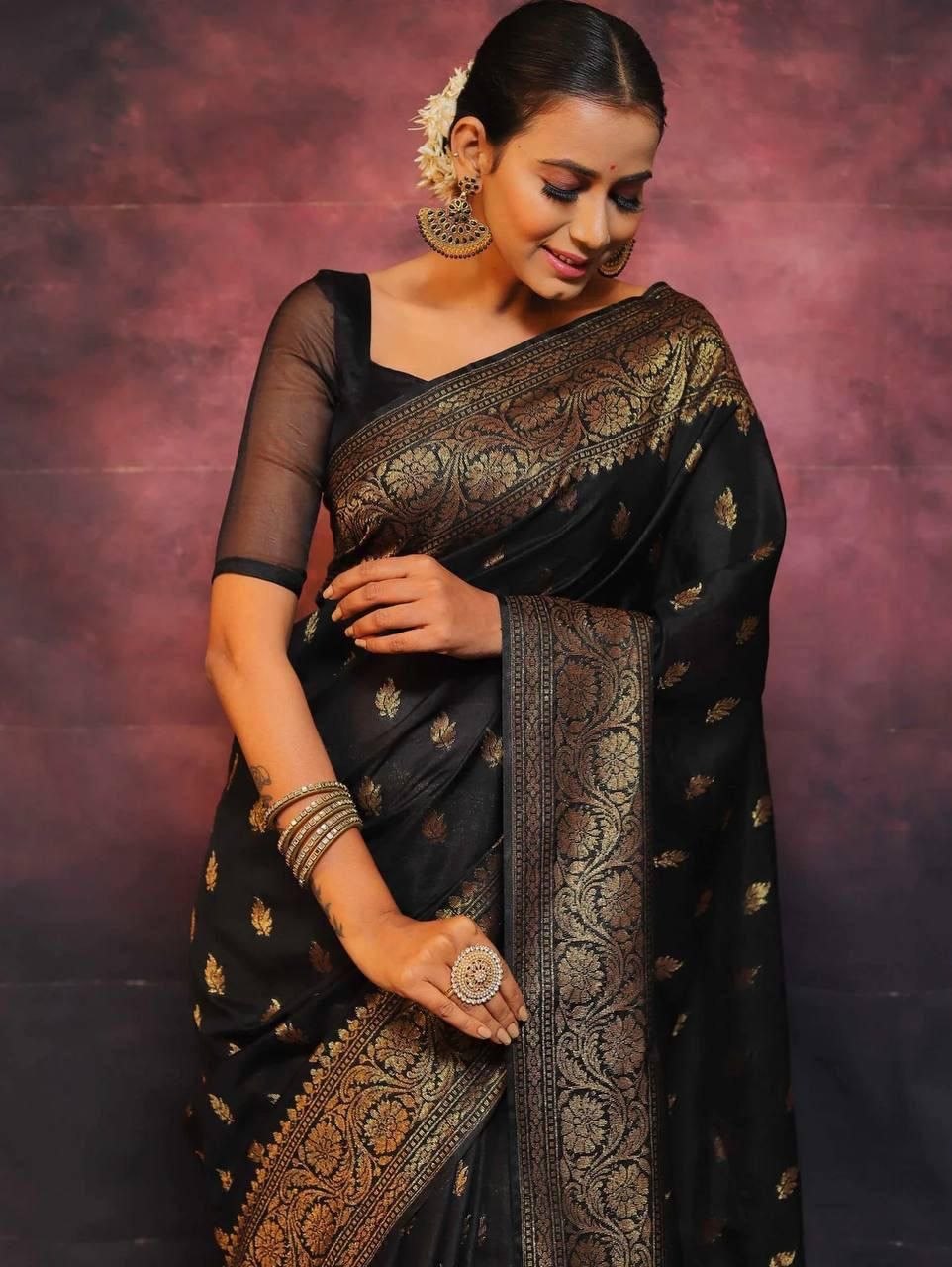 Banarasi Soft Lichi Silk Rich Jacquard Work Designer Saree with Blouse