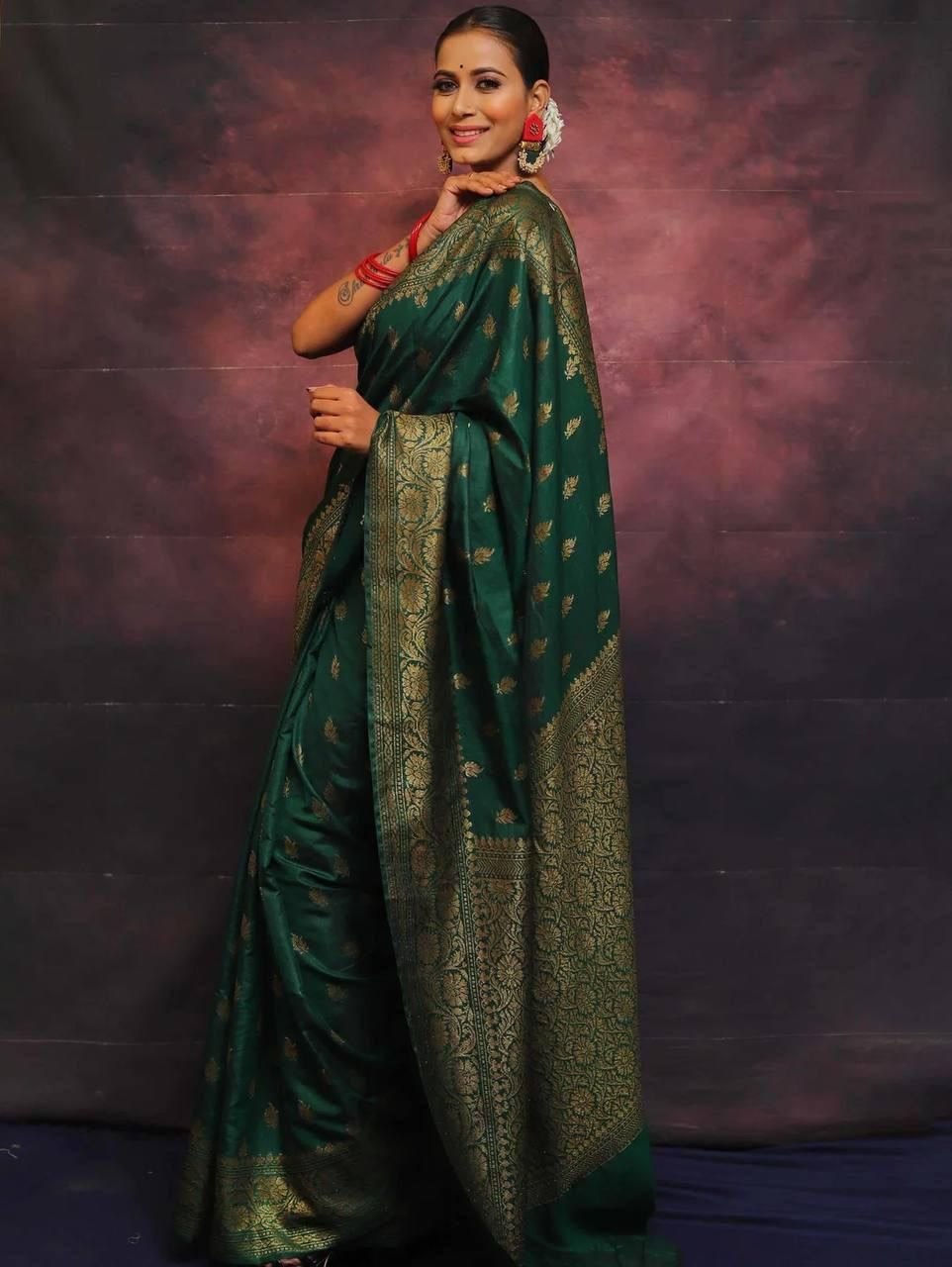 Banarasi Soft Lichi Silk Rich Jacquard Work Designer Saree with Blouse