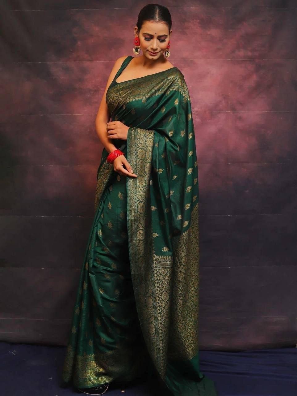 Banarasi Soft Lichi Silk Rich Jacquard Work Designer Saree with Blouse