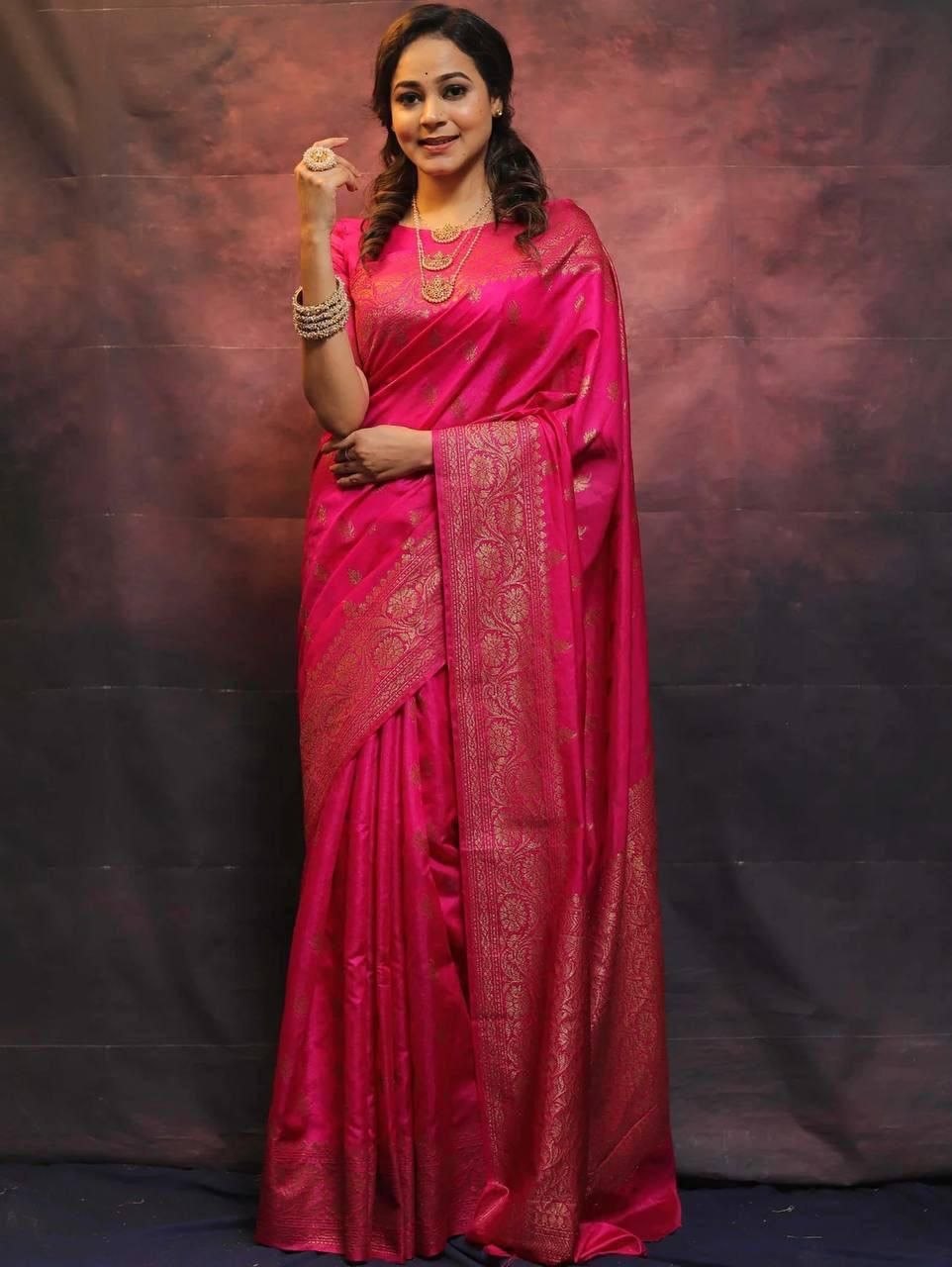 Banarasi Soft Lichi Silk Rich Jacquard Work Designer Saree with Blouse