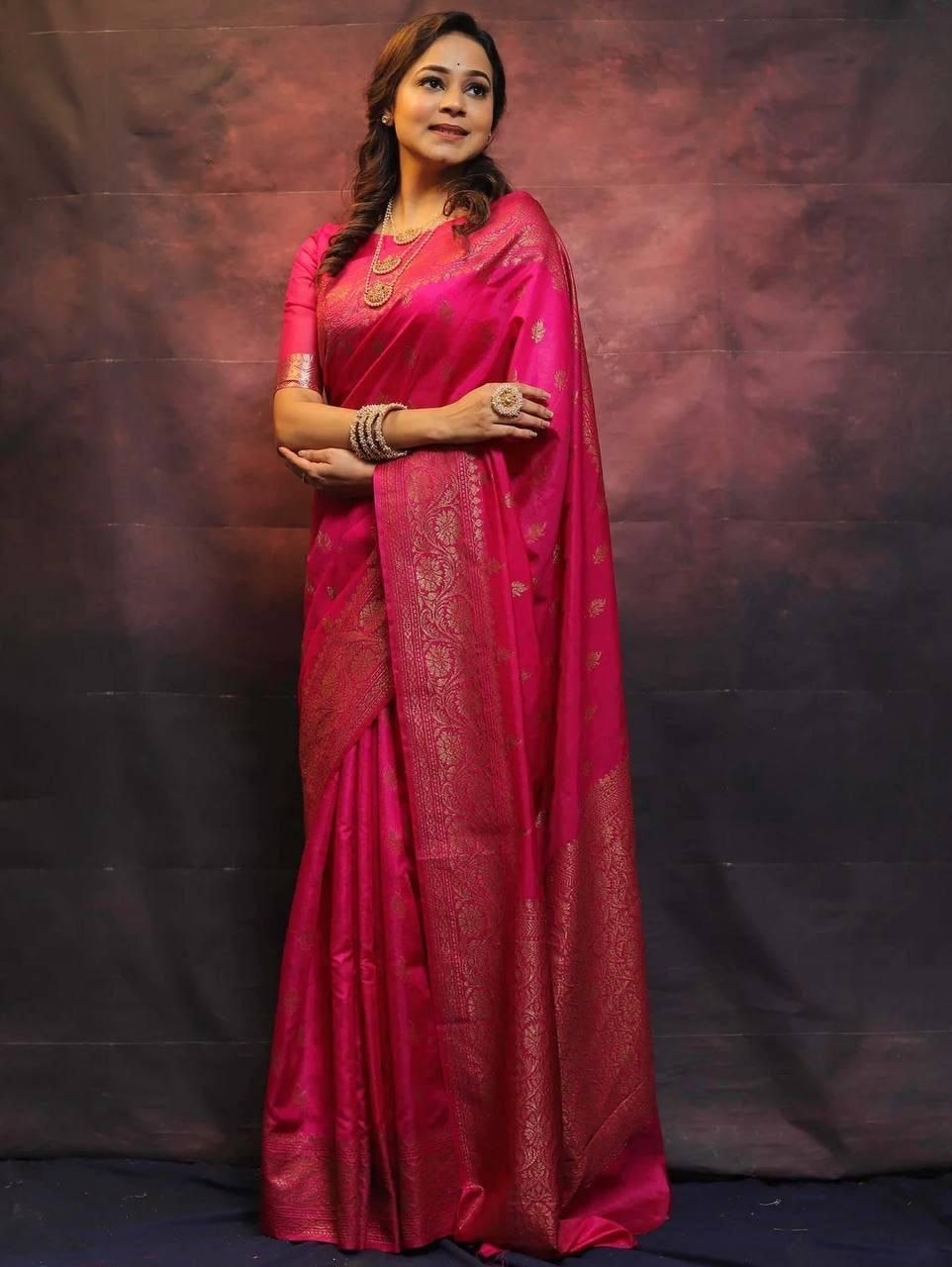 Banarasi Soft Lichi Silk Rich Jacquard Work Designer Saree with Blouse