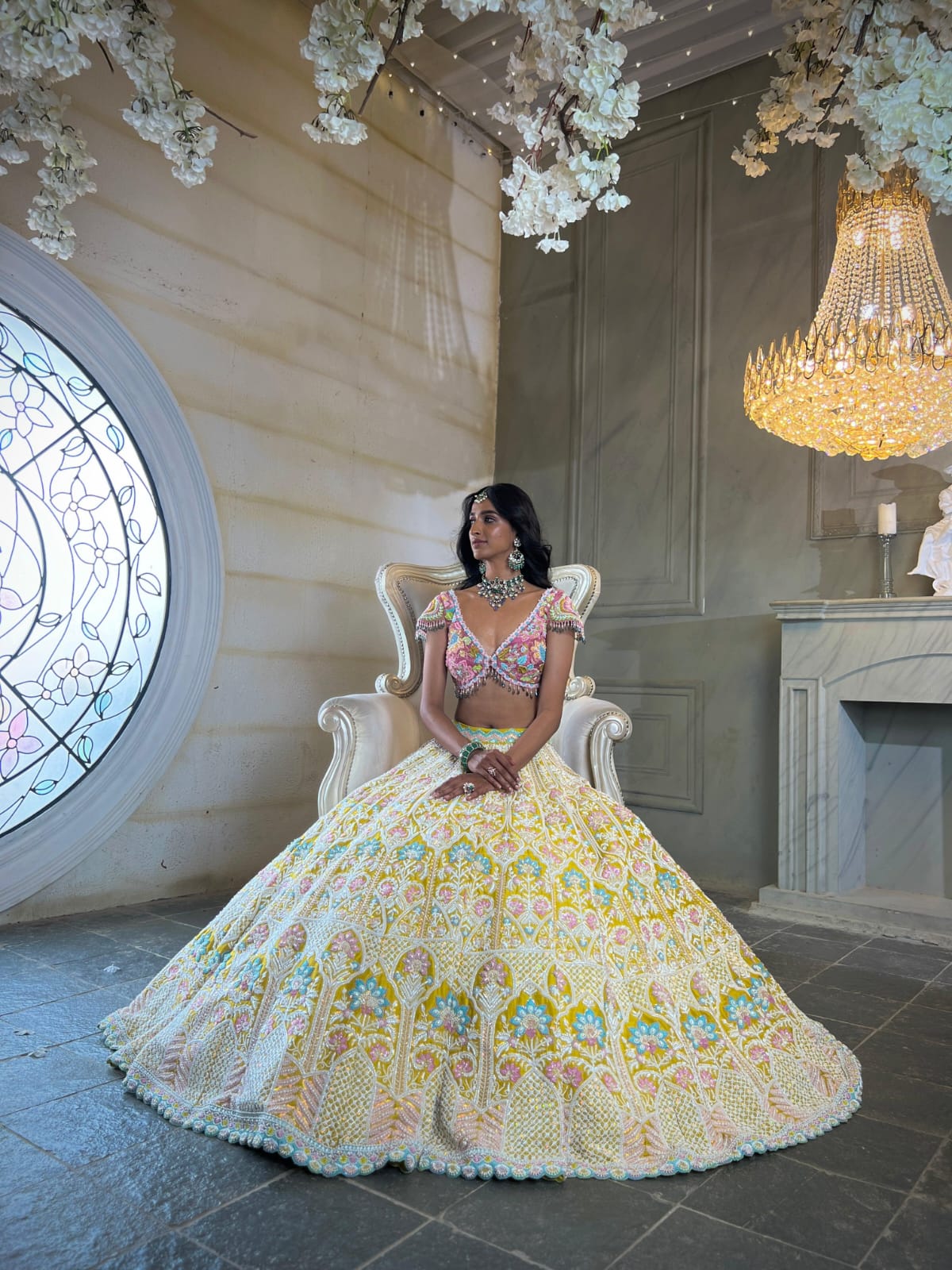 Yellow Multi-Color Kasturi Silk Heavy Multi-Thread Embroidery and Dori Sequins Work Bridal Lehenga Choli with Net Dupatta