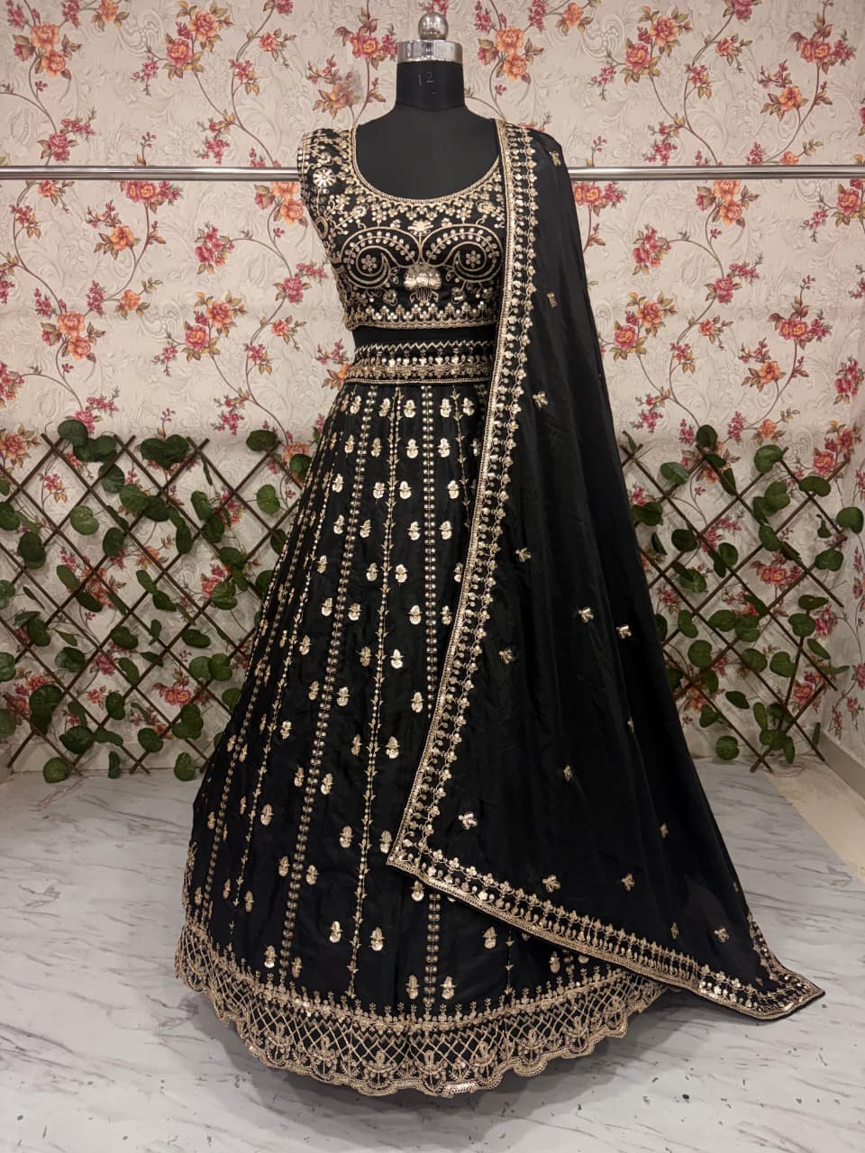 Black Heavy Embroidery, Dori & Sequins Work Premium Crape Silk Designer Bridal Lehenga Choli Set