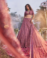 Mauve Pink Premium Chinon Silk Heavy Sequins and Thread Embroidery Bridal Lehenga Choli with Soft Net Dupatta