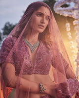 Mauve Pink Premium Chinon Silk Heavy Sequins and Thread Embroidery Bridal Lehenga Choli with Soft Net Dupatta