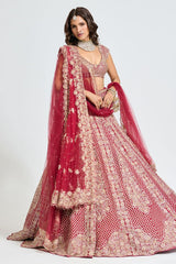 Maroon Premium Malai Satin Heavy Sequins and Embroidery Work Bridal Lehenga Choli with Net Dupatta