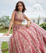 Maroon Premium Malai Satin Heavy Sequins and Embroidery Work Bridal Lehenga Choli with Net Dupatta