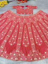 Maroon Premium Malai Satin Heavy Sequins and Embroidery Work Bridal Lehenga Choli with Net Dupatta