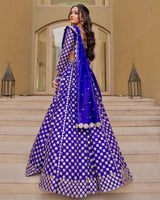 Royal Blue Premium Georgette Heavy Thread Embroidery, Coding & Foil Mirror Work Designer Lehenga Choli with Organza Silk Dupatta Set