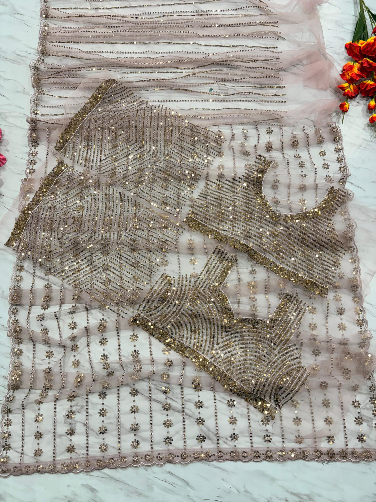 Mauve Pink Premium Butterfly Net Heavy Sequins Embroidered Designer Saree with Unstitched Blouse Set