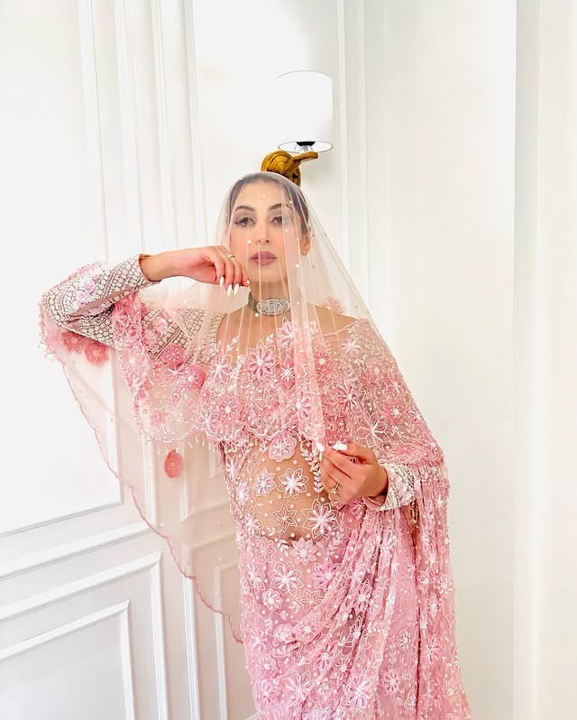 Baby Pink Premium Butterfly Net Heavy Embroidery, Sequins, Zari & Thread Work Designer Saree with Unstitched Blouse Set