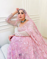 Baby Pink Premium Butterfly Net Heavy Embroidery, Sequins, Zari & Thread Work Designer Saree with Unstitched Blouse Set