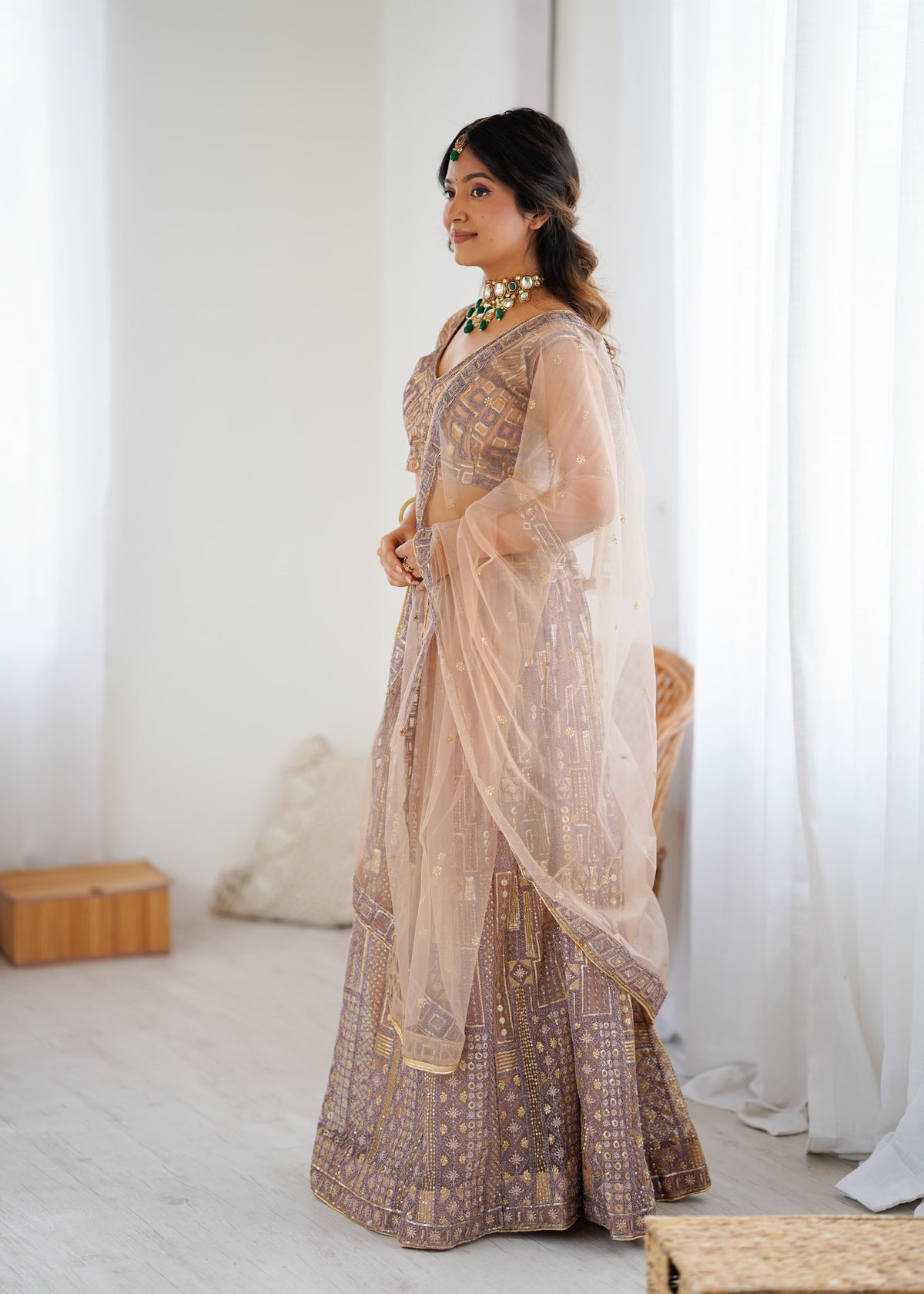 Mauve & Gold Premium Soft Butterfly Net Heavy Embroidery and Sequins Work Designer Lehenga Choli Set