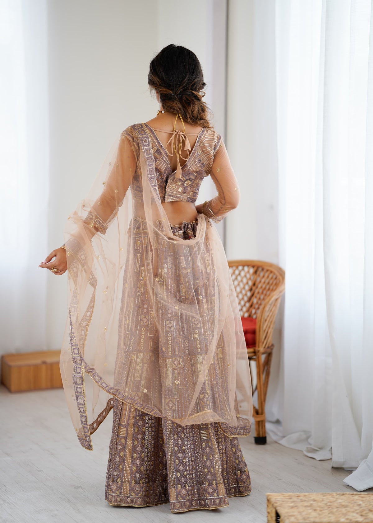 Mauve & Gold Premium Soft Butterfly Net Heavy Embroidery and Sequins Work Designer Lehenga Choli Set