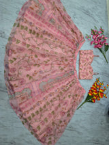 Pastel Pink Floral Printed Taby Silk Designer Lehenga Choli with Hand Real Mirror, Sequins & Multicolour Lace Border Set