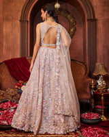 Pastel Pink Heavy Thread, Coding & Sequins Embroidered Faux Georgette Designer Bridal Lehenga Choli Set