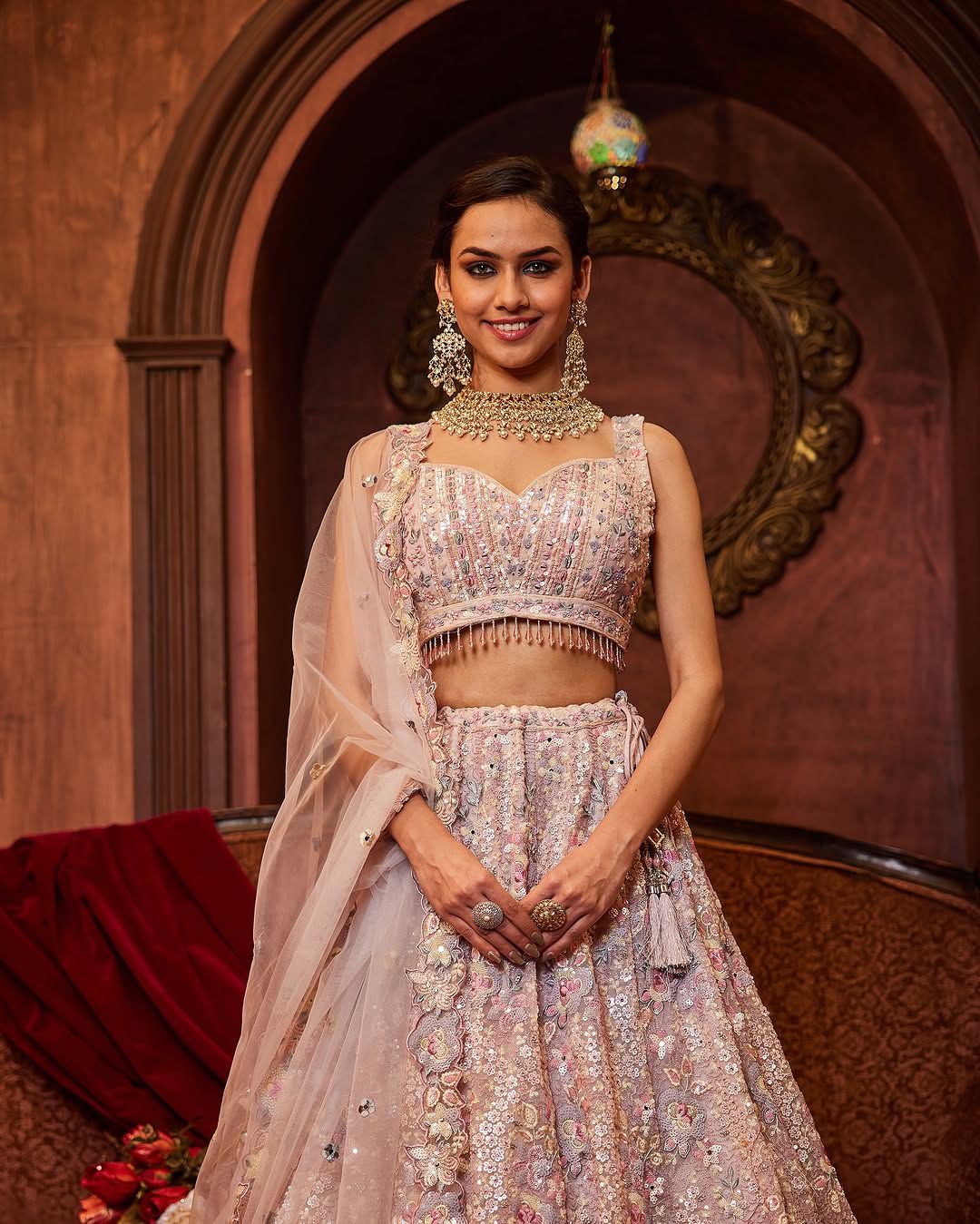 Pastel Pink Heavy Thread, Coding & Sequins Embroidered Faux Georgette Designer Bridal Lehenga Choli Set