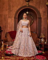 Pastel Pink Heavy Thread, Coding & Sequins Embroidered Faux Georgette Designer Bridal Lehenga Choli Set