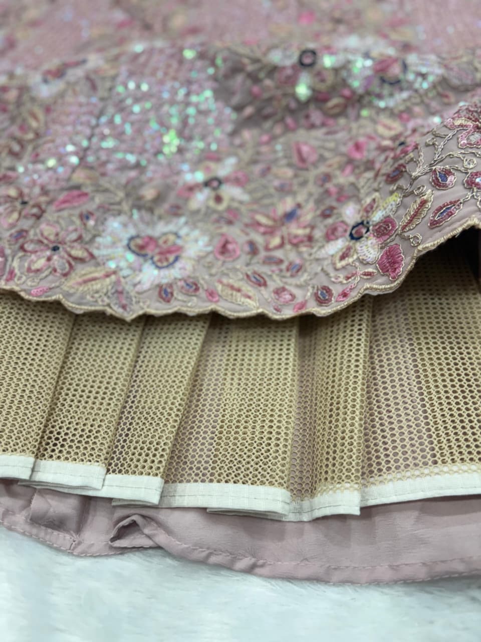 Pastel Pink Heavy Thread, Coding & Sequins Embroidered Faux Georgette Designer Bridal Lehenga Choli Set