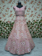 Pastel Pink Heavy Thread, Coding & Sequins Embroidered Faux Georgette Designer Bridal Lehenga Choli Set