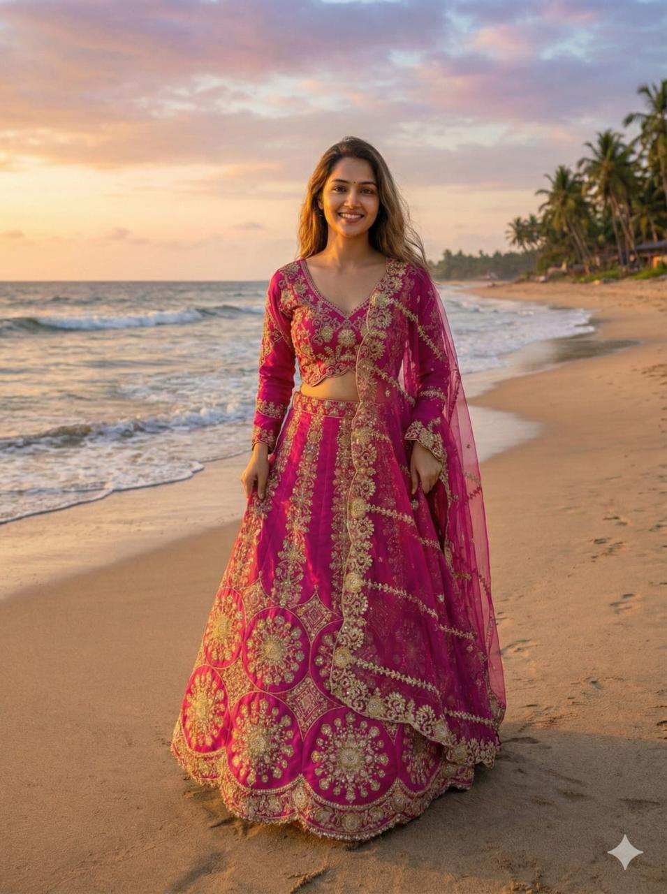 Rani Pink Two Tone Silk Heavy Thread, Coding & Sequins Embroidered Designer Bridal Lehenga Choli SetRani Pink Two Tone Silk Heavy Thread, Coding & Sequins Embroidered Designer Bridal Lehenga Choli Set