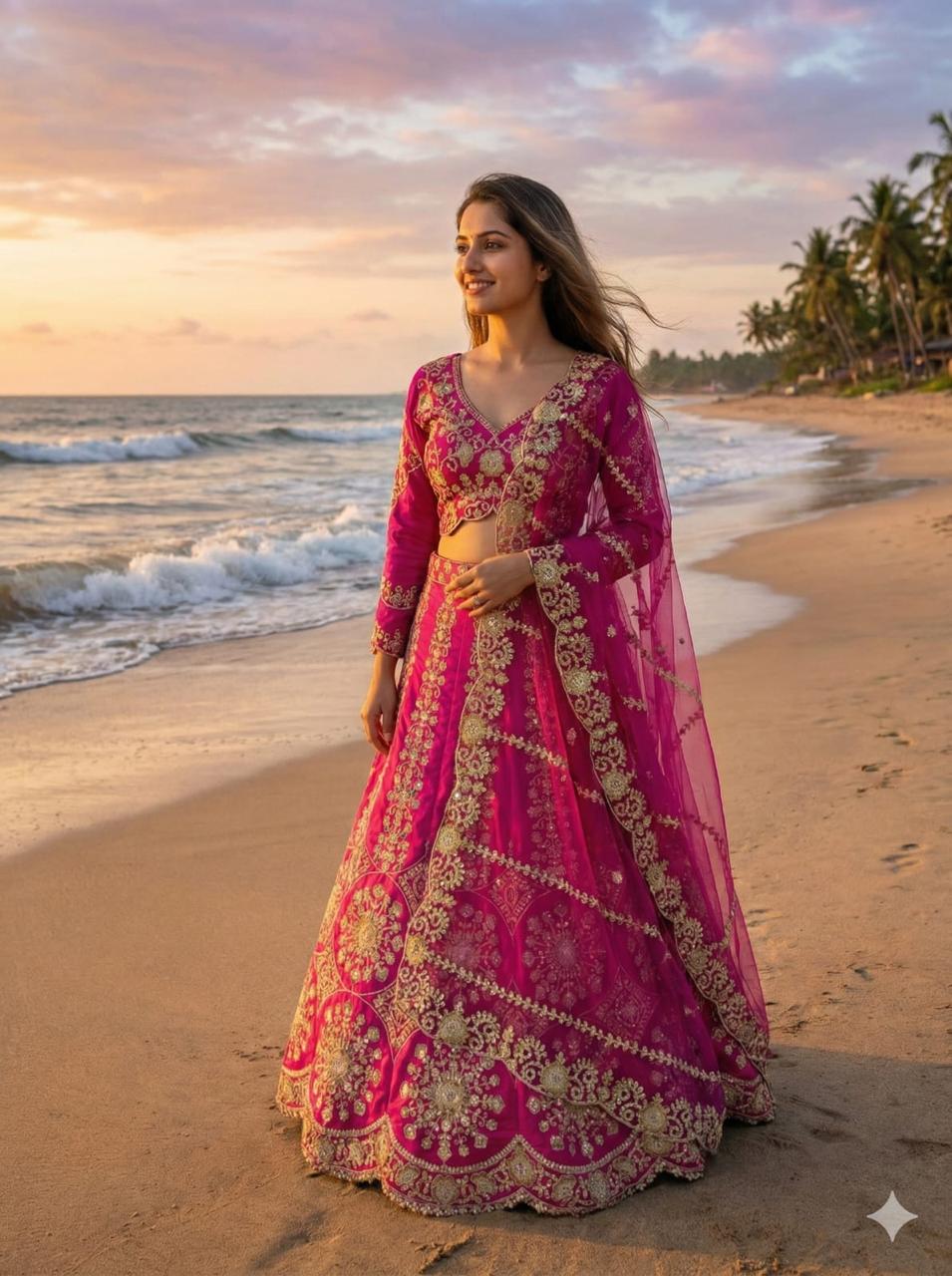 Rani Pink Two Tone Silk Heavy Thread, Coding & Sequins Embroidered Designer Bridal Lehenga Choli SetRani Pink Two Tone Silk Heavy Thread, Coding & Sequins Embroidered Designer Bridal Lehenga Choli Set