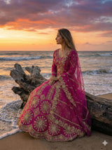 Rani Pink Two Tone Silk Heavy Thread, Coding & Sequins Embroidered Designer Bridal Lehenga Choli SetRani Pink Two Tone Silk Heavy Thread, Coding & Sequins Embroidered Designer Bridal Lehenga Choli Set