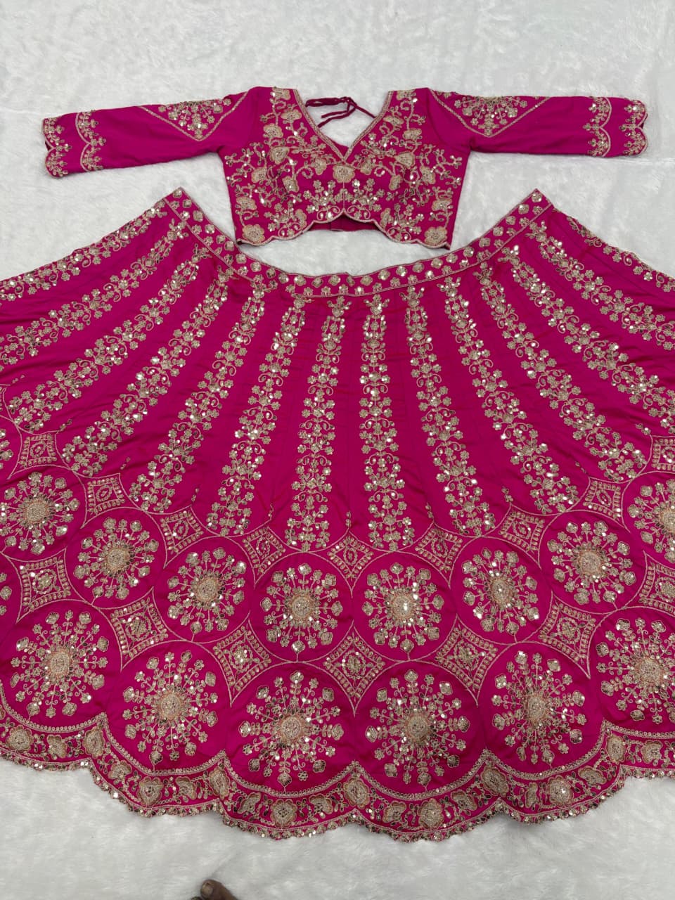Rani Pink Two Tone Silk Heavy Thread, Coding & Sequins Embroidered Designer Bridal Lehenga Choli SetRani Pink Two Tone Silk Heavy Thread, Coding & Sequins Embroidered Designer Bridal Lehenga Choli Set