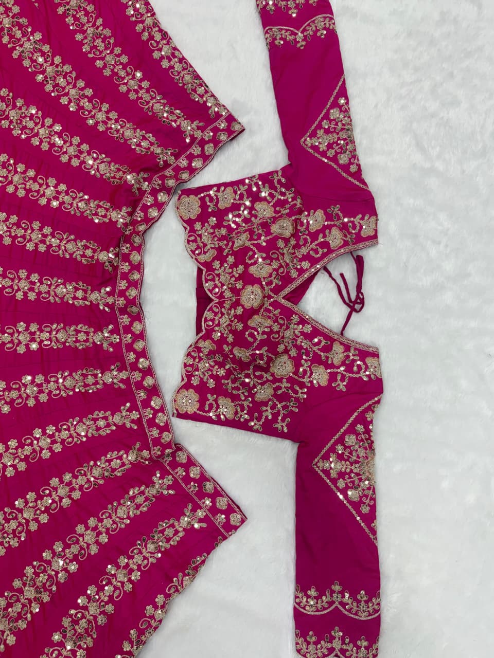 Rani Pink Two Tone Silk Heavy Thread, Coding & Sequins Embroidered Designer Bridal Lehenga Choli SetRani Pink Two Tone Silk Heavy Thread, Coding & Sequins Embroidered Designer Bridal Lehenga Choli Set