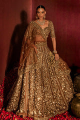 Rich Brown Heavy Embroidery, Dori & Glass Sequins Work Premium Soft Butterfly Net Designer Bridal Lehenga Choli Set