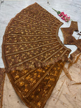 Rich Brown Heavy Embroidery, Dori & Glass Sequins Work Premium Soft Butterfly Net Designer Bridal Lehenga Choli Set